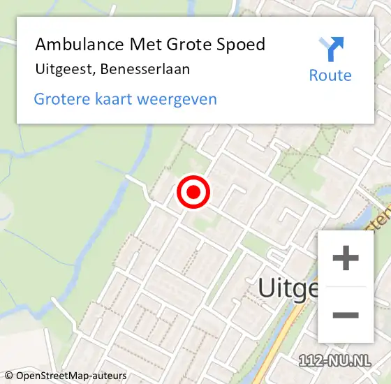 Locatie op kaart van de 112 melding: Ambulance Met Grote Spoed Naar Uitgeest, Benesserlaan op 30 september 2020 09:17