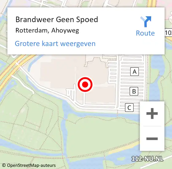 Locatie op kaart van de 112 melding: Brandweer Geen Spoed Naar Rotterdam, Ahoyweg op 30 september 2020 13:11