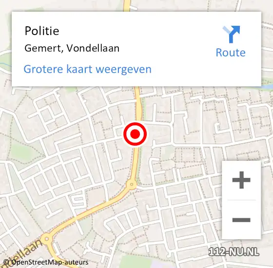 Locatie op kaart van de 112 melding: Politie Gemert, Vondellaan op 30 september 2020 15:32