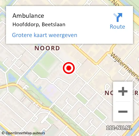 Locatie op kaart van de 112 melding: Ambulance Hoofddorp, Beetslaan op 30 september 2020 16:06