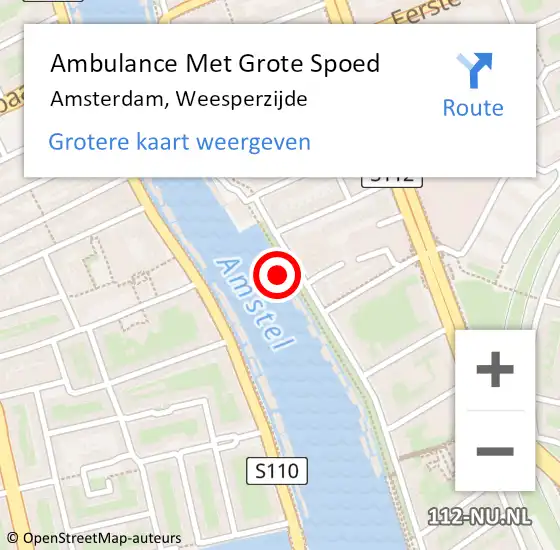 Locatie op kaart van de 112 melding: Ambulance Met Grote Spoed Naar Amsterdam, Weesperzijde op 30 september 2020 19:06