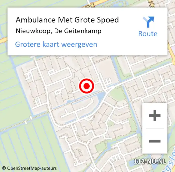 Locatie op kaart van de 112 melding: Ambulance Met Grote Spoed Naar Nieuwkoop, De Geitenkamp op 1 oktober 2020 09:39