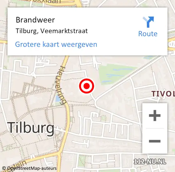 Locatie op kaart van de 112 melding: Brandweer Tilburg, Veemarktstraat op 1 oktober 2020 10:46