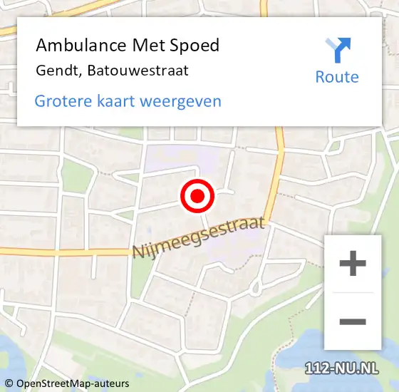 Locatie op kaart van de 112 melding: Ambulance Met Spoed Naar Gendt, Batouwestraat op 1 oktober 2020 11:50