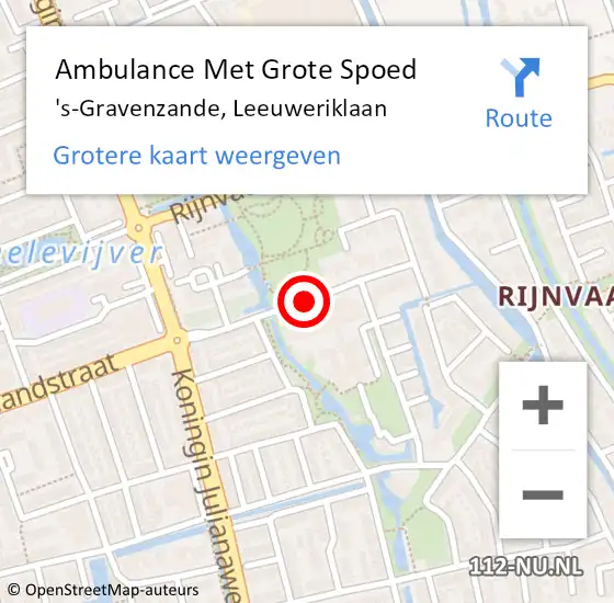 Locatie op kaart van de 112 melding: Ambulance Met Grote Spoed Naar 's-Gravenzande, Leeuweriklaan op 1 oktober 2020 12:50