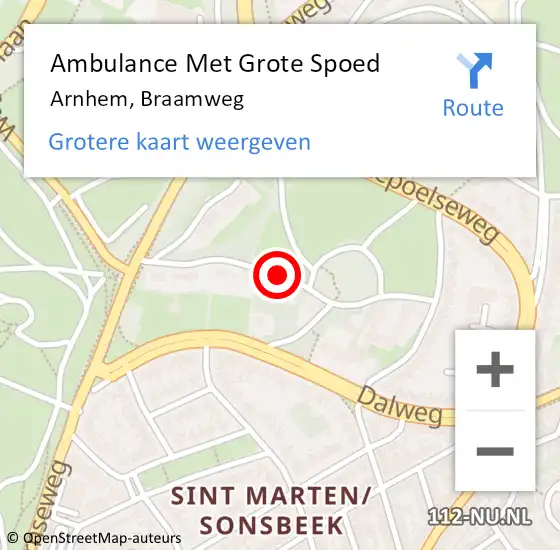Locatie op kaart van de 112 melding: Ambulance Met Grote Spoed Naar Arnhem, Braamweg op 1 oktober 2020 21:18