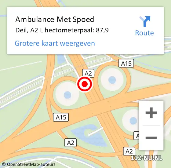 Locatie op kaart van de 112 melding: Ambulance Met Spoed Naar Deil, A2 R hectometerpaal: 90,9 op 20 mei 2014 18:25