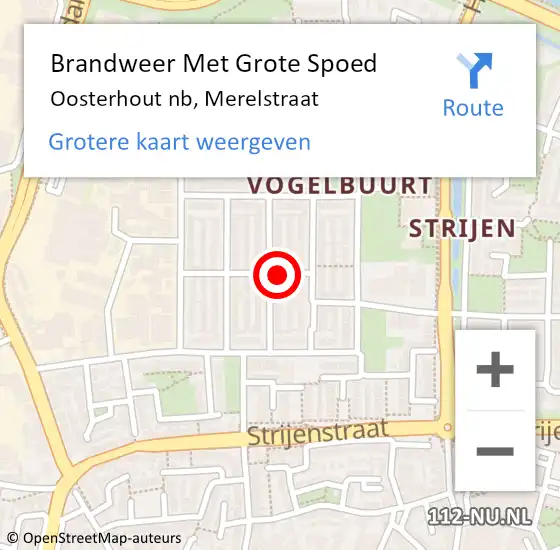 Locatie op kaart van de 112 melding: Brandweer Met Grote Spoed Naar Oosterhout nb, Merelstraat op 3 oktober 2020 05:03