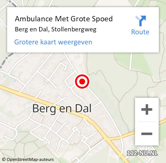 Locatie op kaart van de 112 melding: Ambulance Met Grote Spoed Naar Berg en Dal, Stollenbergweg op 4 oktober 2020 18:42