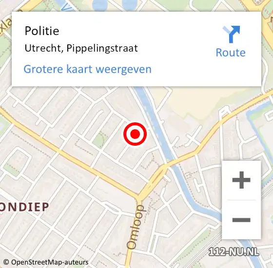 Locatie op kaart van de 112 melding: Politie Utrecht, Pippelingstraat op 5 oktober 2020 00:01