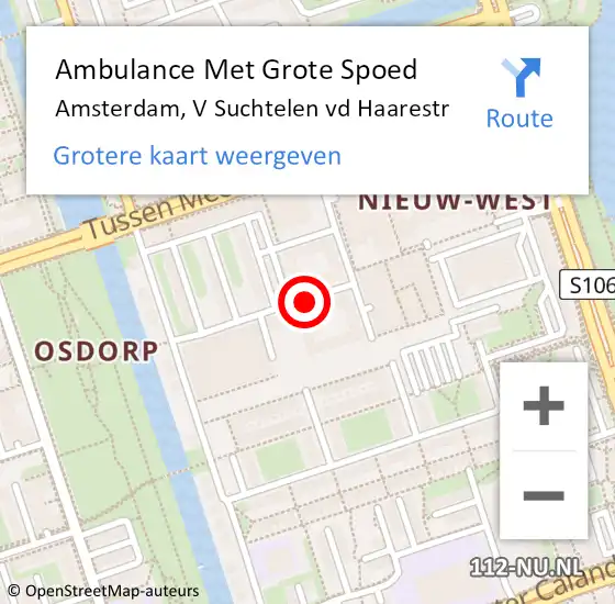 Locatie op kaart van de 112 melding: Ambulance Met Grote Spoed Naar Amsterdam, V Suchtelen vd Haarestr op 5 oktober 2020 02:24