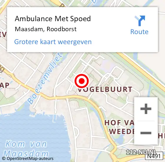 Locatie op kaart van de 112 melding: Ambulance Met Spoed Naar Maasdam, Roodborst op 5 oktober 2020 09:15