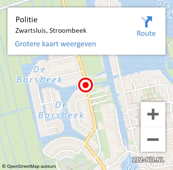 Locatie op kaart van de 112 melding: Politie Zwartsluis, Stroombeek op 5 oktober 2020 10:35