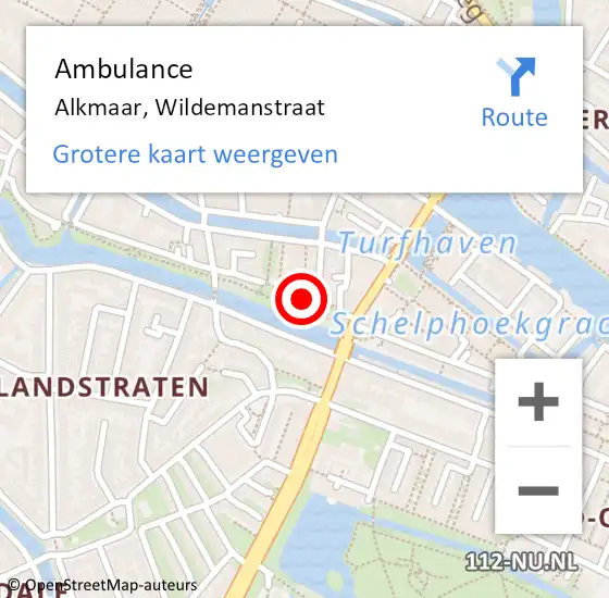 Locatie op kaart van de 112 melding: Ambulance Alkmaar, Wildemanstraat op 5 oktober 2020 13:53