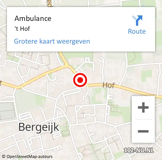 Locatie op kaart van de 112 melding: Ambulance 't Hof op 6 oktober 2020 17:54