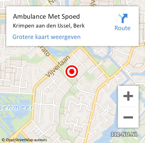 Locatie op kaart van de 112 melding: Ambulance Met Spoed Naar Krimpen aan den IJssel, Berk op 6 oktober 2020 20:14