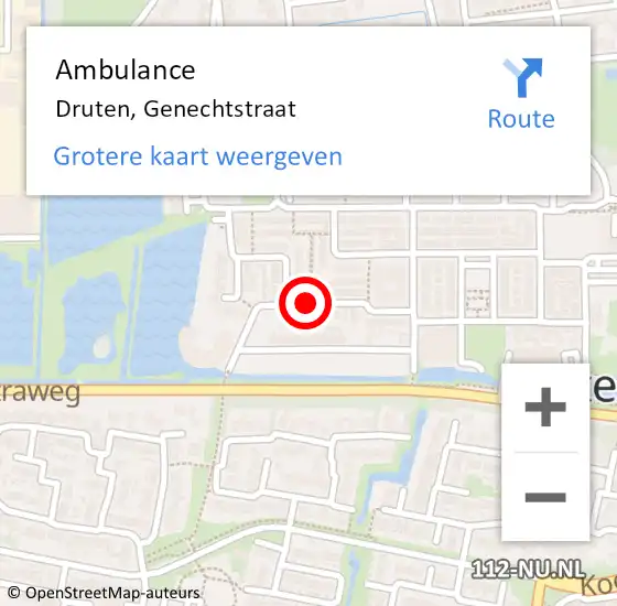 Locatie op kaart van de 112 melding: Ambulance Druten, Genechtstraat op 7 oktober 2020 10:11