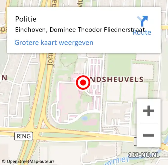 Locatie op kaart van de 112 melding: Politie Eindhoven, Dominee Theodor Fliednerstraat op 7 oktober 2020 10:11