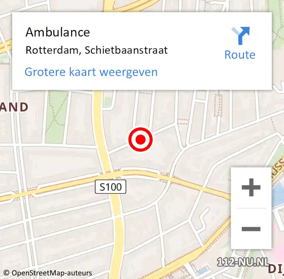 Locatie op kaart van de 112 melding: Ambulance Rotterdam, Schietbaanstraat op 7 oktober 2020 12:22