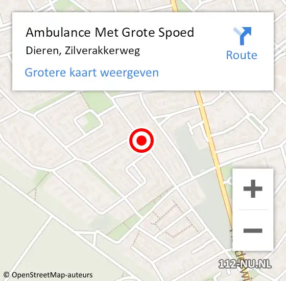 Locatie op kaart van de 112 melding: Ambulance Met Grote Spoed Naar Dieren, Zilverakkerweg op 7 oktober 2020 13:14