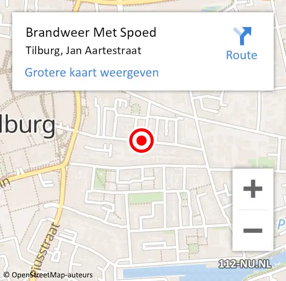 Locatie op kaart van de 112 melding: Brandweer Met Spoed Naar Tilburg, Jan Aartestraat op 7 oktober 2020 21:49