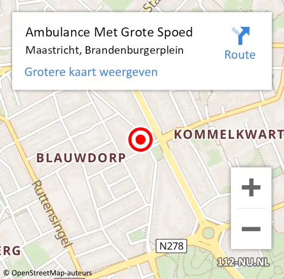 Locatie op kaart van de 112 melding: Ambulance Met Grote Spoed Naar Maastricht, Brandenburgerplein op 21 mei 2014 09:41