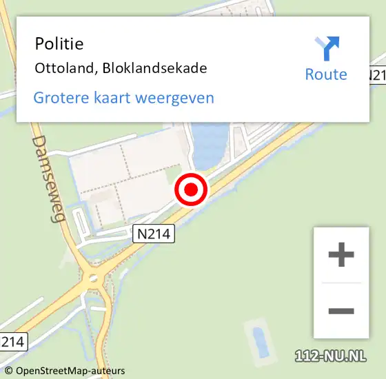 Locatie op kaart van de 112 melding: Politie Ottoland, Bloklandsekade op 8 oktober 2020 11:05