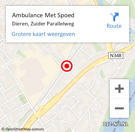 Locatie op kaart van de 112 melding: Ambulance Met Spoed Naar Dieren, Zuider Parallelweg op 8 oktober 2020 13:53