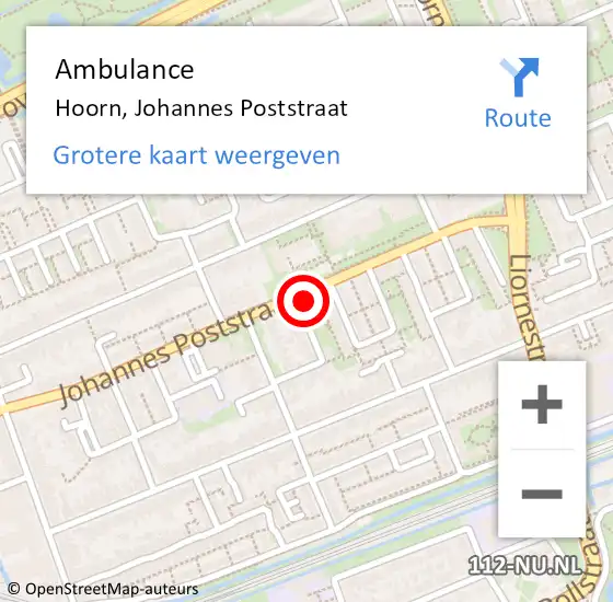 Locatie op kaart van de 112 melding: Ambulance Hoorn Nh, Poststraat op 8 oktober 2020 16:52