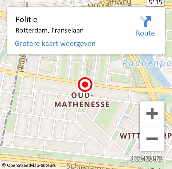 Locatie op kaart van de 112 melding: Politie Rotterdam, Franselaan op 8 oktober 2020 20:07