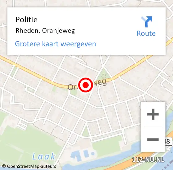 Locatie op kaart van de 112 melding: Politie Rheden, Oranjeweg op 9 oktober 2020 14:44