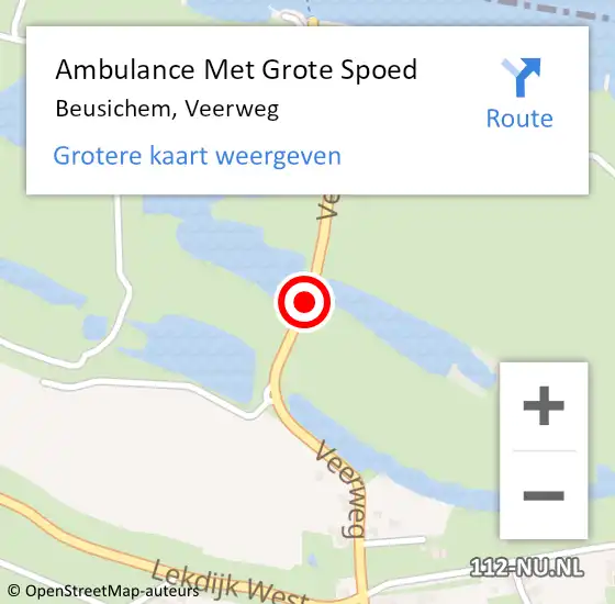 Locatie op kaart van de 112 melding: Ambulance Met Grote Spoed Naar Beusichem, Veerweg op 10 oktober 2020 05:57