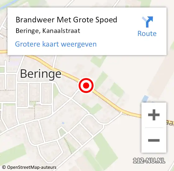 Locatie op kaart van de 112 melding: Brandweer Met Grote Spoed Naar Beringe, Kanaalstraat op 10 oktober 2020 10:37