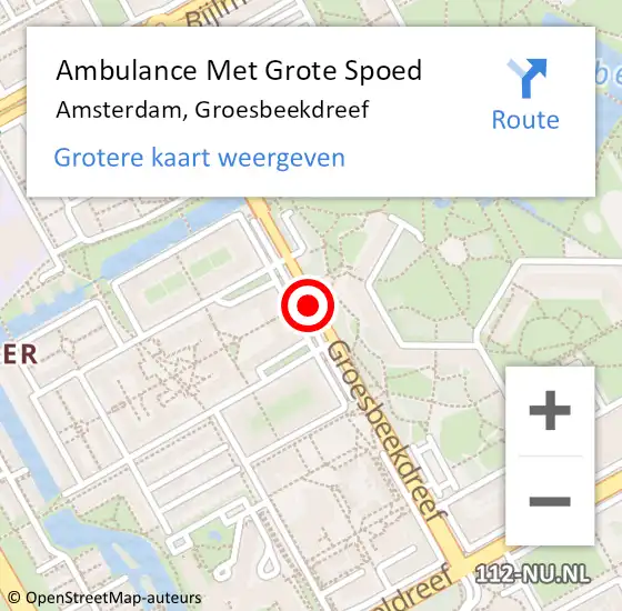 Locatie op kaart van de 112 melding: Ambulance Met Grote Spoed Naar Amsterdam, Groesbeekdreef op 10 oktober 2020 17:55