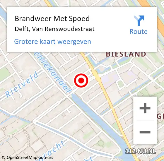 Locatie op kaart van de 112 melding: Brandweer Met Spoed Naar Delft, Van Renswoudestraat op 11 oktober 2020 03:53