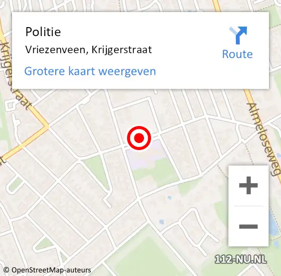Locatie op kaart van de 112 melding: Politie Vriezenveen, Krijgerstraat op 11 oktober 2020 14:17