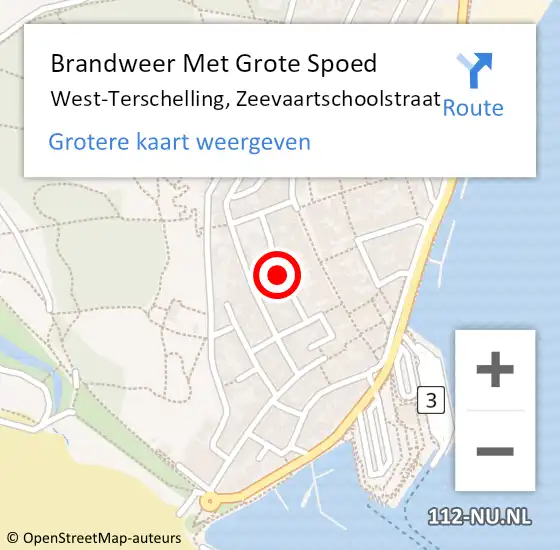 Locatie op kaart van de 112 melding: Brandweer Met Grote Spoed Naar West-Terschelling, Zeevaartschoolstraat op 12 oktober 2020 07:42