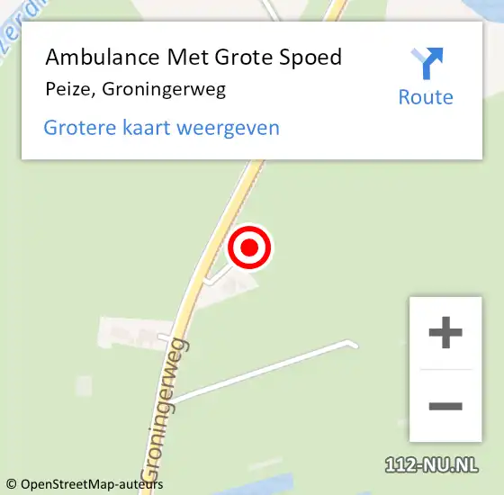 Locatie op kaart van de 112 melding: Ambulance Met Grote Spoed Naar Peize, Groningerweg op 12 oktober 2020 16:18