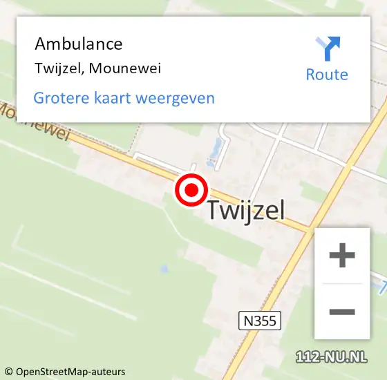 Locatie op kaart van de 112 melding: Ambulance Twijzel, Mounewei op 21 mei 2014 16:32