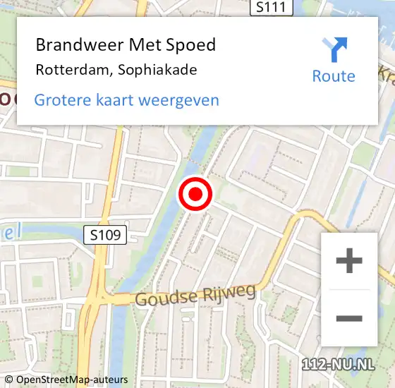 Locatie op kaart van de 112 melding: Brandweer Met Spoed Naar Rotterdam, Sophiakade op 13 oktober 2020 18:29