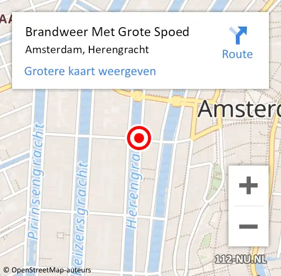 Locatie op kaart van de 112 melding: Brandweer Met Grote Spoed Naar Amsterdam, Herengracht op 13 oktober 2020 19:07