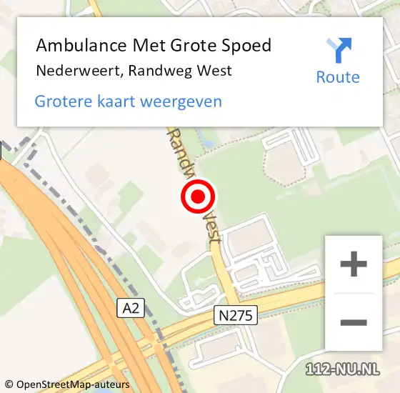 Locatie op kaart van de 112 melding: Ambulance Met Grote Spoed Naar Nederweert, Randweg West op 13 oktober 2020 23:25