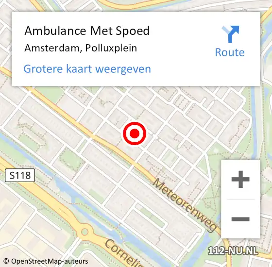 Locatie op kaart van de 112 melding: Ambulance Met Spoed Naar Amsterdam, Polluxplein op 14 oktober 2020 01:27