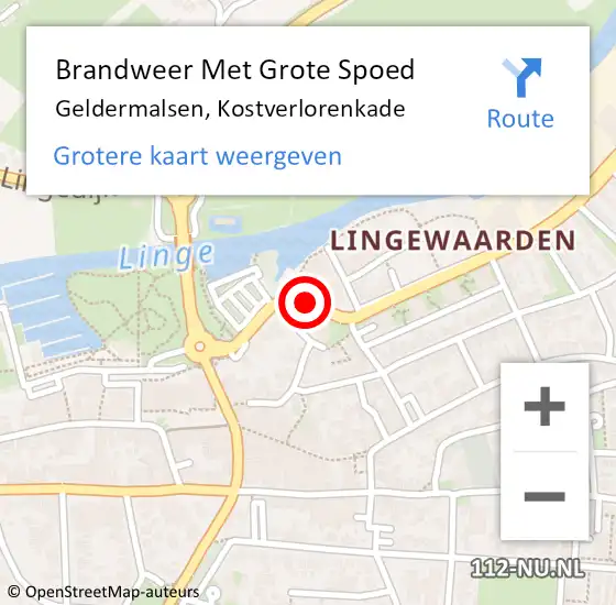 Locatie op kaart van de 112 melding: Brandweer Met Grote Spoed Naar Geldermalsen, Kostverlorenkade op 14 oktober 2020 04:14