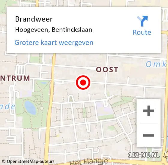 Locatie op kaart van de 112 melding: Brandweer Hoogeveen, Bentinckslaan op 14 oktober 2020 14:32