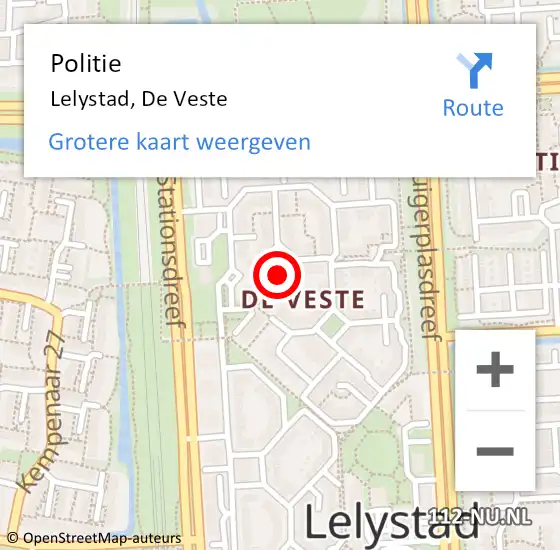 Locatie op kaart van de 112 melding: Politie Lelystad, De Veste op 14 oktober 2020 18:42