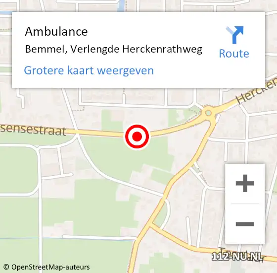 Locatie op kaart van de 112 melding: Ambulance Bemmel, Verlengde Herckenrathweg op 14 oktober 2020 21:53