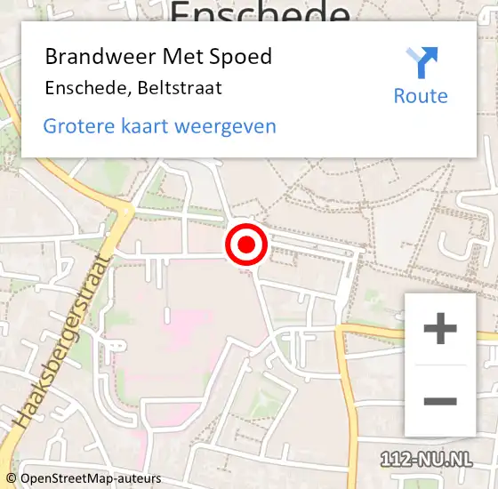 Locatie op kaart van de 112 melding: Brandweer Met Spoed Naar Enschede, Beltstraat op 14 oktober 2020 21:59