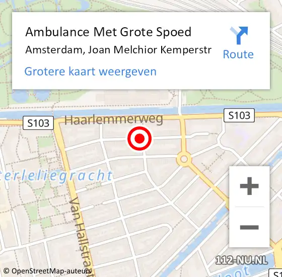 Locatie op kaart van de 112 melding: Ambulance Met Grote Spoed Naar Amsterdam, Joan Melchior Kemperstr op 15 oktober 2020 22:51