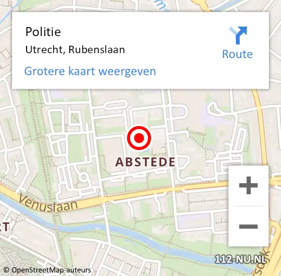 Locatie op kaart van de 112 melding: Politie Utrecht, Rubenslaan op 16 oktober 2020 10:42